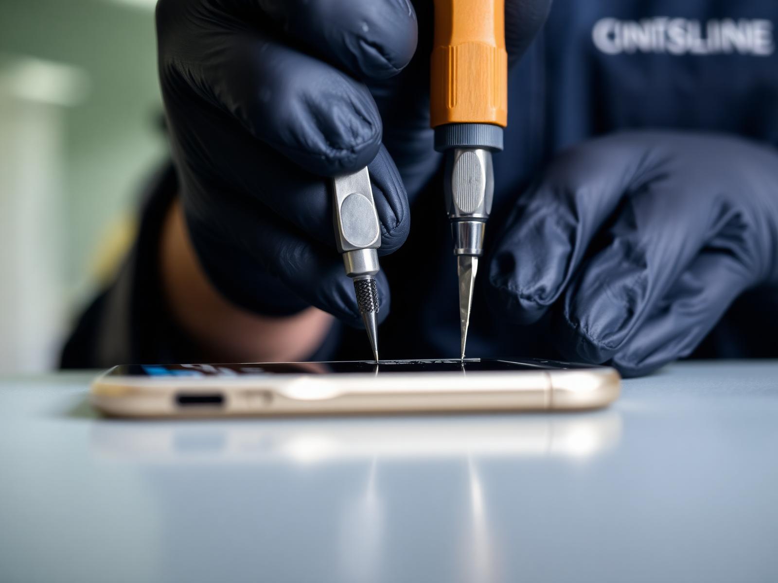 Technician repairing an iPhone screen at Atronixs Shop
